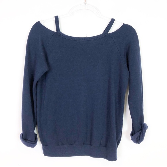 BAILEY 44 NAVY BLUE COLD SHOULDER LONG SLEEVE SUPER SOFT PULLOVER SWEATSHIRT - Picture 1 of 5